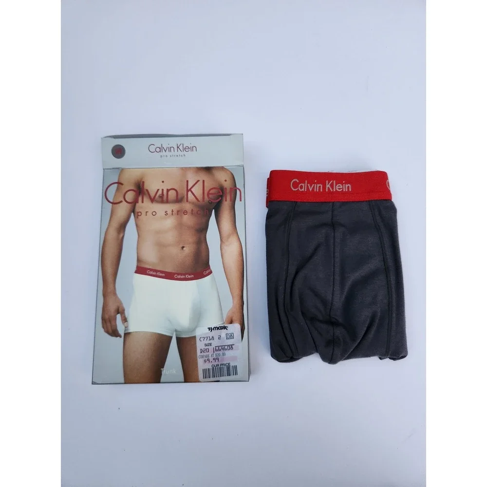 Calvin Klein NIB Trunk Charcoal Grey Pro Stretch Red Logo Waistband U7051 Medium